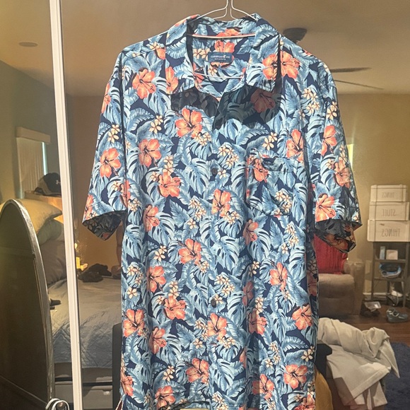 Caribbean Joe Blue and Orange Floral Shirt - Picture 1 of 2